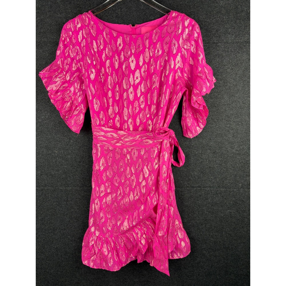 Lilly Pulitzer Darlah Silk Dress Raz Berry Leopard Metallic Clip Size 8 NWT